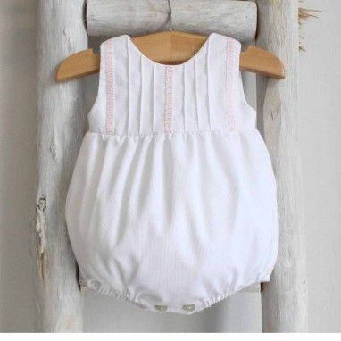Pink Cotton Romper with lace details on chest