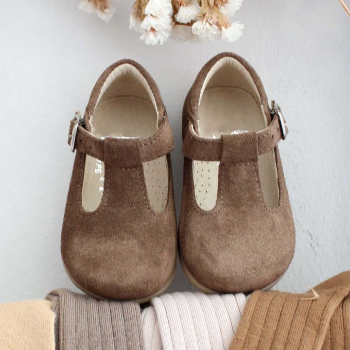 Taupe Suede T-Bar Shoes