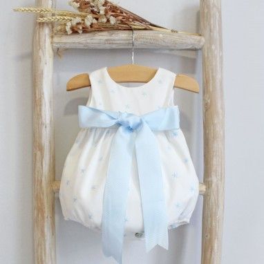 Cotton Romper with blue stars and bow