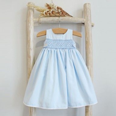 Light Blue Hand Embroidered Newborn Dress