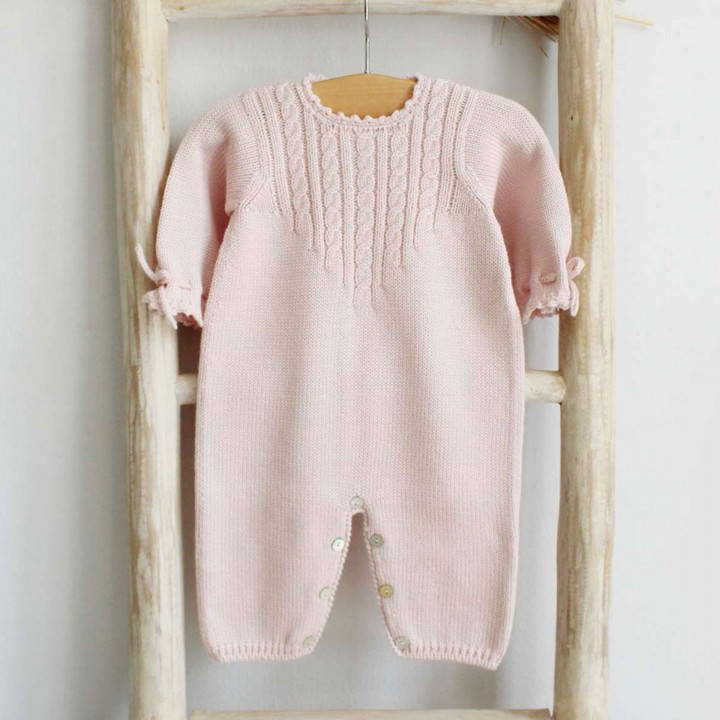 Pink Knitted Cable Romper 