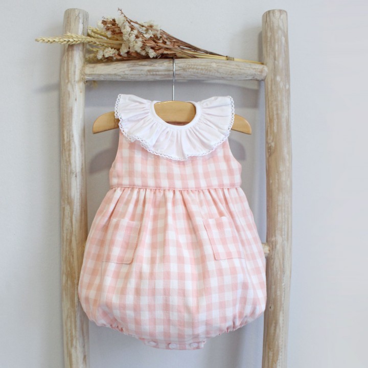 Vichy Romper with frilly Collar
