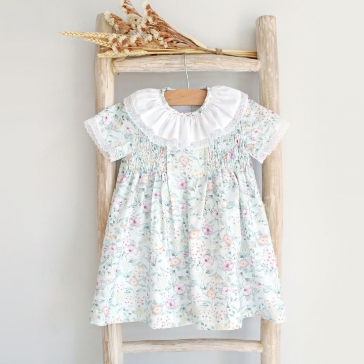 Green and Salmon flores dress