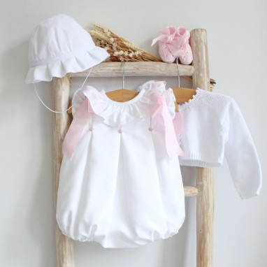 Hand embroidered Romper with bows