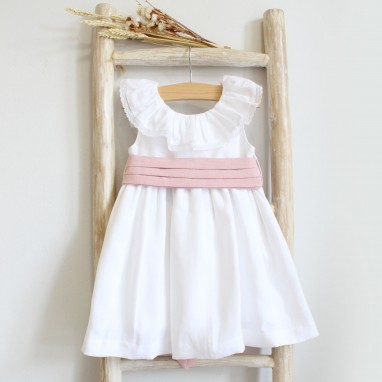 Linen Dress with dusty pink sash
