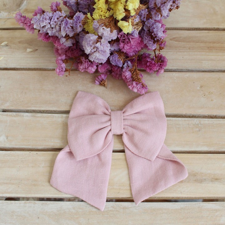 Dusty Pink linen Hair Bow