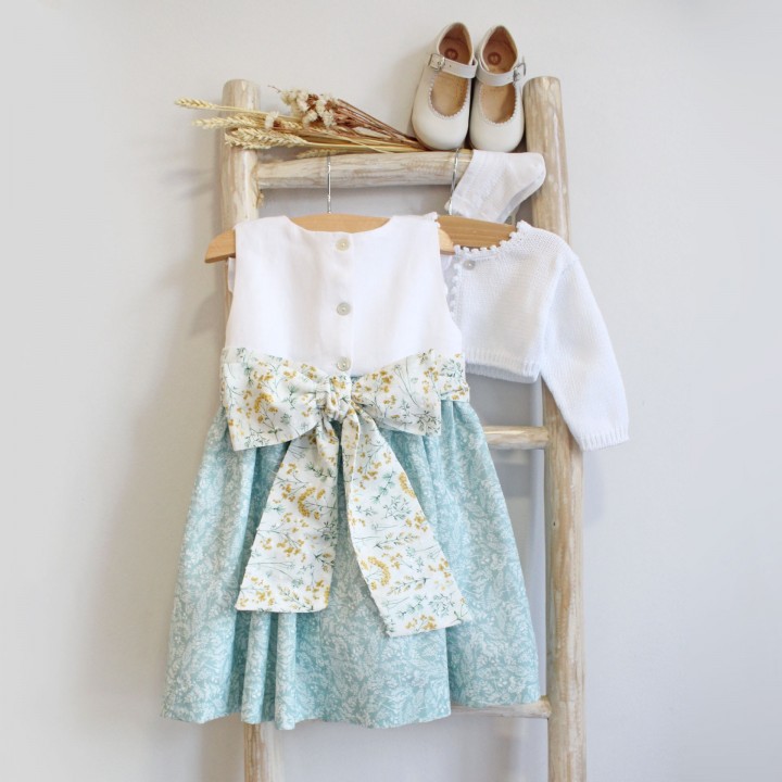 Linen Dress with floral plumeti sash