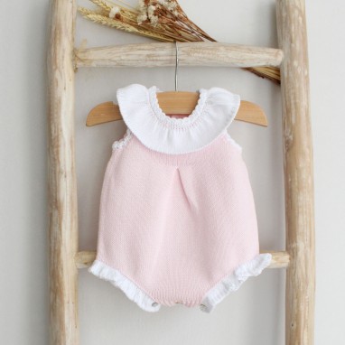 Cotton romper with collar