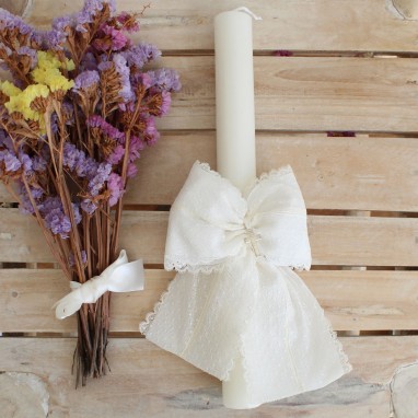 Candle with Ivory Lace Bow 