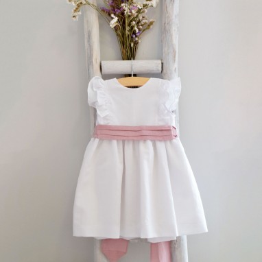 Linen Dress with dusty pink sash