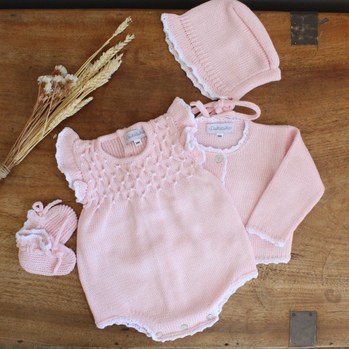 Light Pink Cotton Romper with Smocks