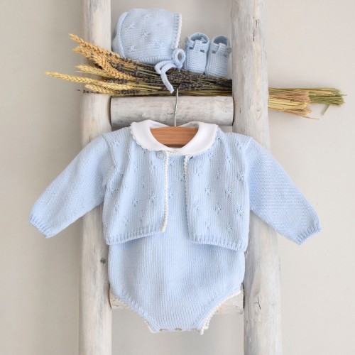 Cable cotton romper with Trim 