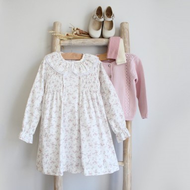 Smocked floral dress with frilly collar