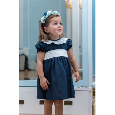 Navy Dress with English broderie collar