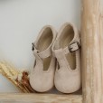 Camel suede T-Bar Shoes with rubber sole