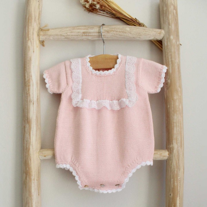 knitted cotton romper with english embroidery