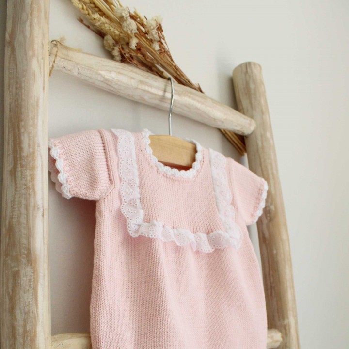 knitted cotton romper with english embroidery