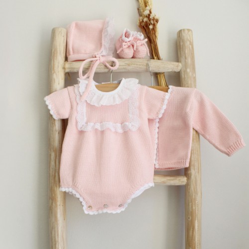 Light Pink Cotton Romper With English embroidery