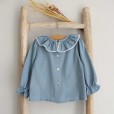Blue Frilly collar shirt with lace trim