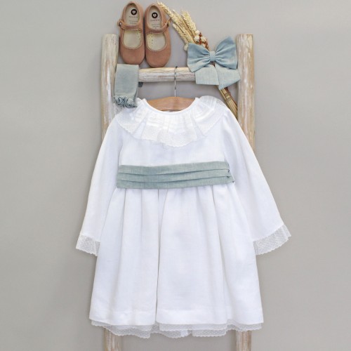 Frilly Collar Linen Dress with Lace Details 