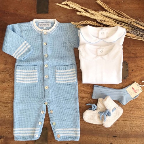 Blue Knitted Romper with Stripes