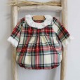 Tartan smocked Romper with Frilly Collar