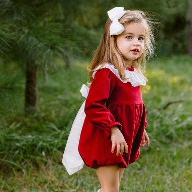 Velvet Dress with Frilly Collar