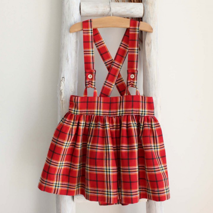Red Plaid Skirt with Straps