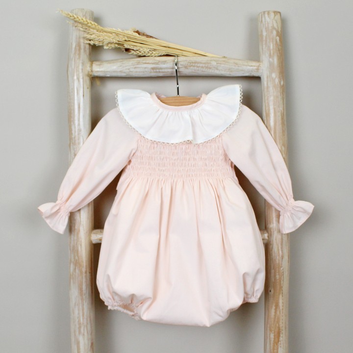 Smocked Romper with Frilly Collar