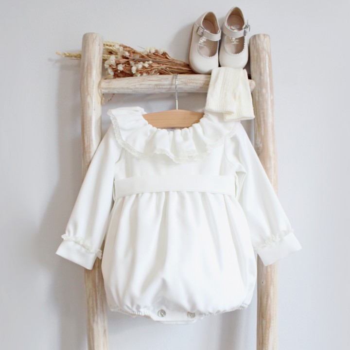 Ivory Romper with frilly collar