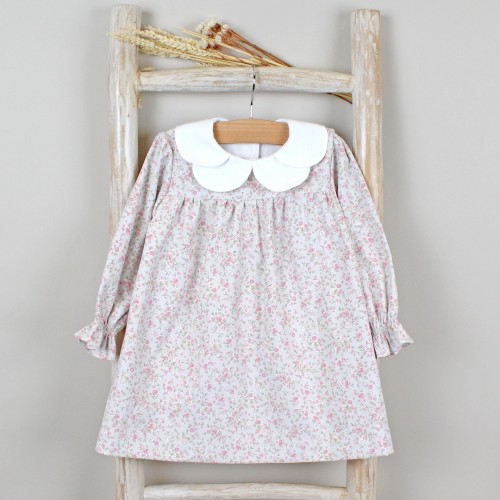 Floral Corduroy Dress with Collar 