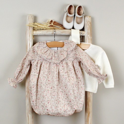 Floral Romper with Frilly collar 