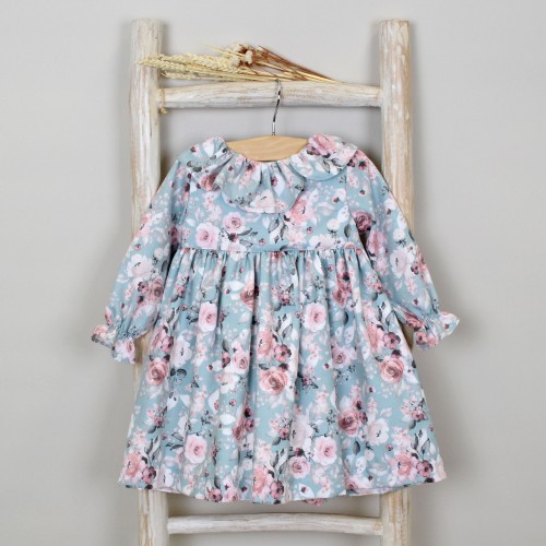 Floral Dress with Frilly Collar 