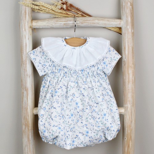 Blue Floral Romper with Collar