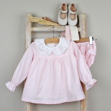 Pink Short Dress with collar and Bloomers
