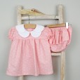 Pink Short Dress and Bloomers with white Dots