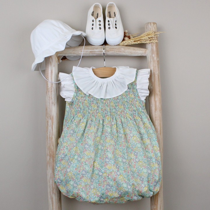 Floral Romper with Frilly Collar