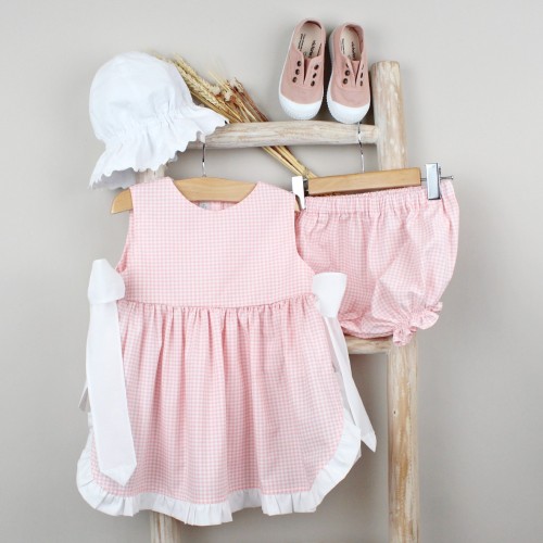 Pink Vichy Short Dress with Bloomers