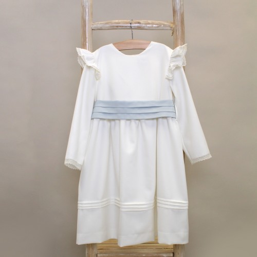 Ivory dress with ruffles on shoulders