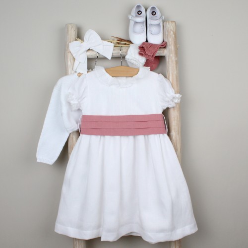 White Linen Dress with Sash 
