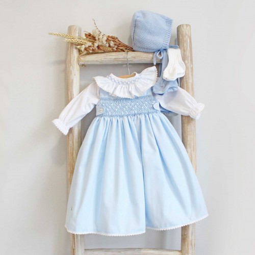 Blue Newborn Dress Embroidered Bar