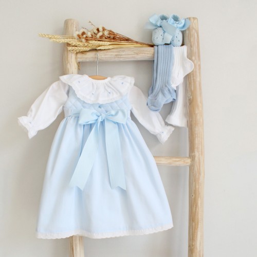 Newborn blue dress with bow and roses