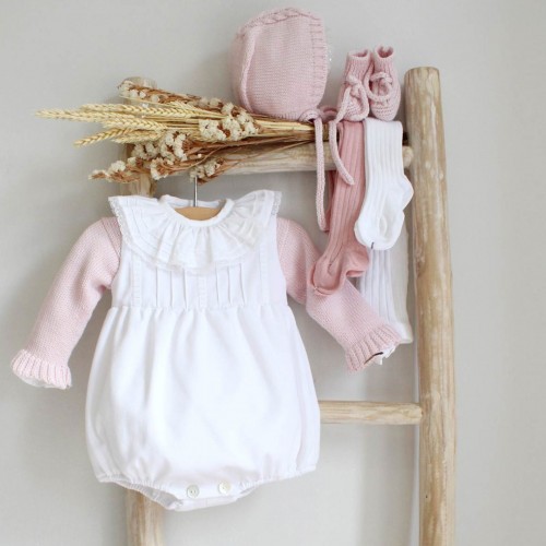 White Romper with Pink details 