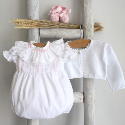 White Romper With Pink details