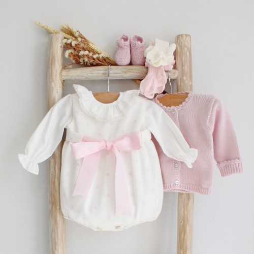 Pink Stars Romper With Bow