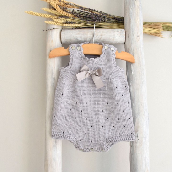 Organic cotton knitted romper with bow