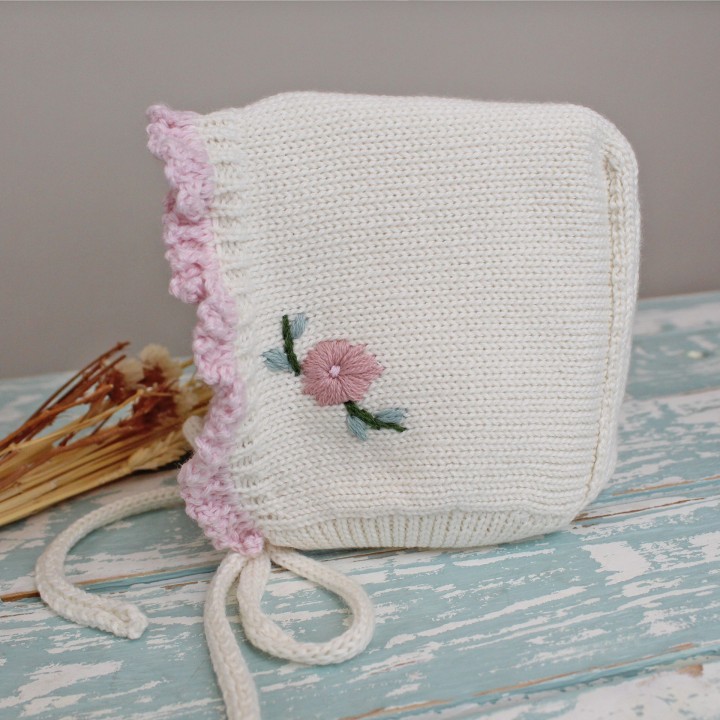  Hand Embroidered Flower Bonnet