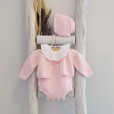 Knitted romper with shoulder bows