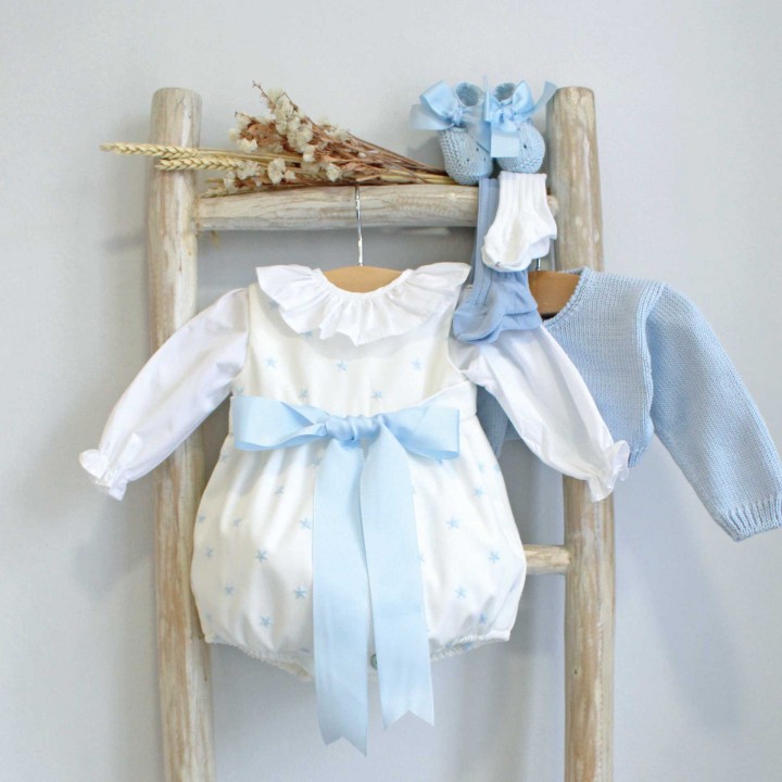 Cotton Romper with blue stars and bow
