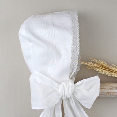 White Lace Linen Bonnet